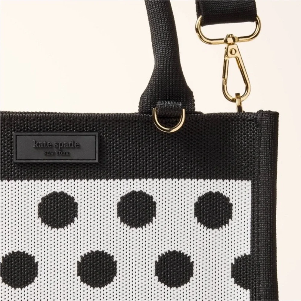 kate spade Black and White Polka Dot Canvas Crossbody Tote - Picture 4 of 10